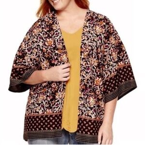 Liz Claiborne folkloric paisley kimono duster jacket lined polyester.